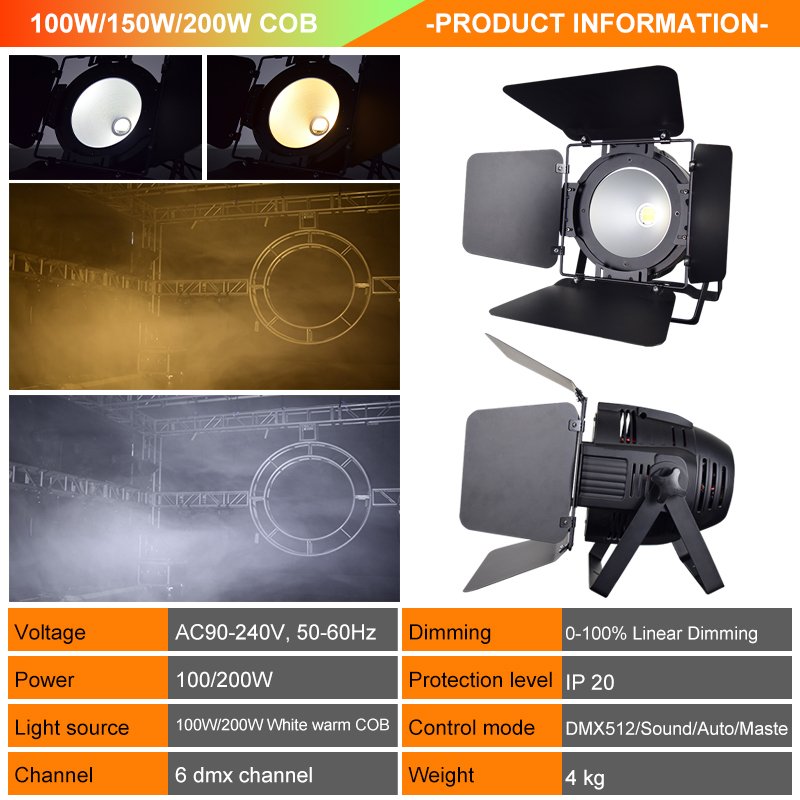 100W/200W COB LED Par Light with DMX512 and Linear Dimming for Stage and Event Lighting RG-320
