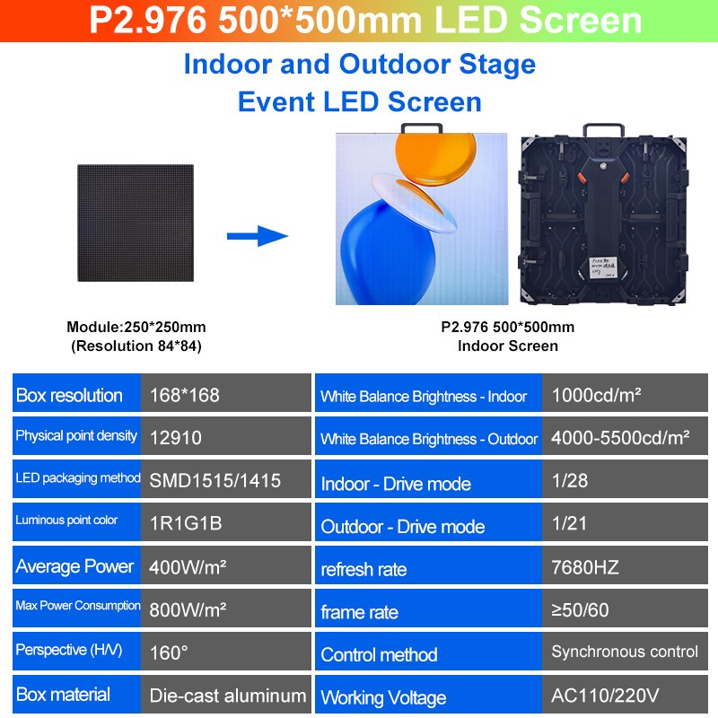 P2.976 Indoor 500×500mm LED Screen