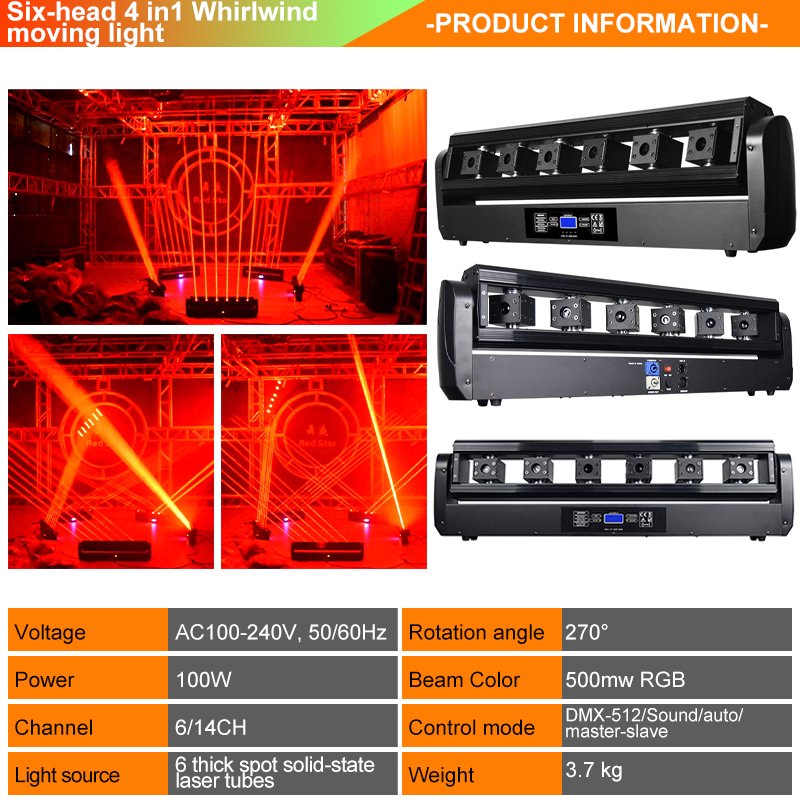 Rotating Six-Eye Full Color RGB Laser Light with DMX512 Control RG-762B