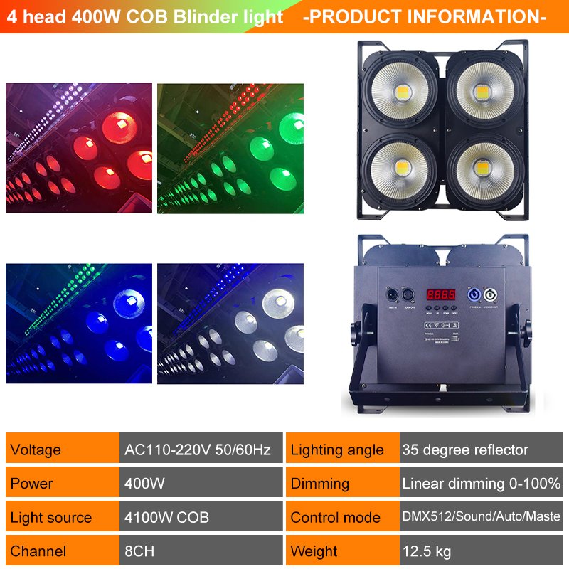 4-Head 400W COB Blinder Light with DMX512 Control for Stage & Event Lighting RG-244A