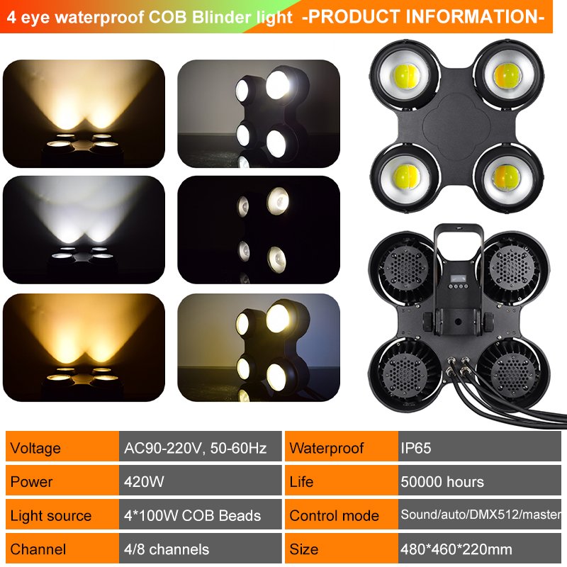 4-Eye Waterproof COB Blinder Light with DMX512 Control for Stage & Outdoor Events RG-244B