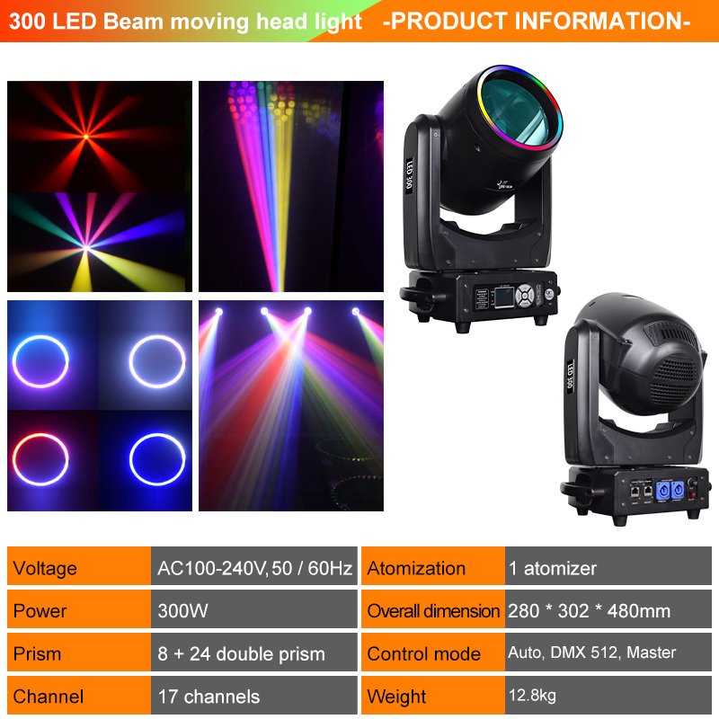300W LED Beam Moving Head Light with RGB Pattern and Prism Effects RG-330