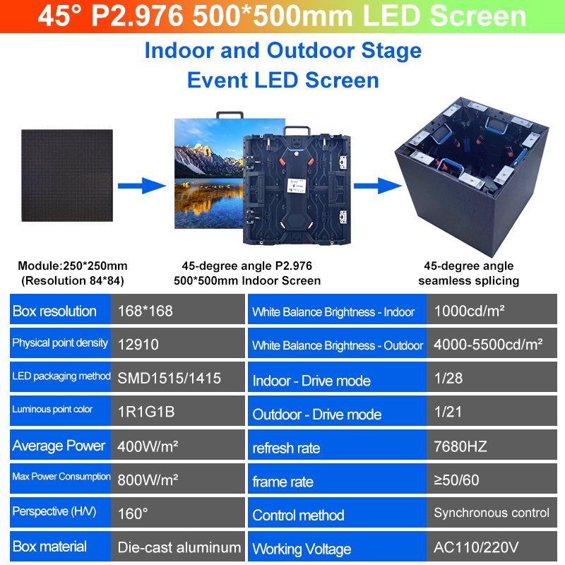 45° P2.976 500×500mm LED Screen Indoor & Outdoor Stage Event