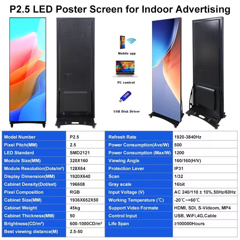 P2.5 Indoor LED Poster Screen for Advertising