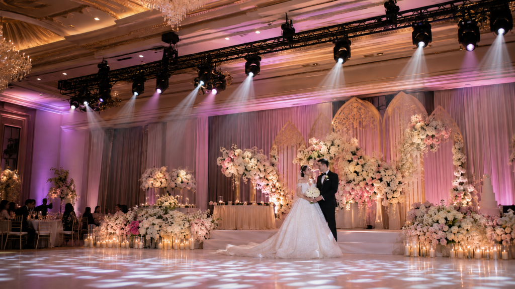 1 Wedding venue lighting with stage wash and moving heads