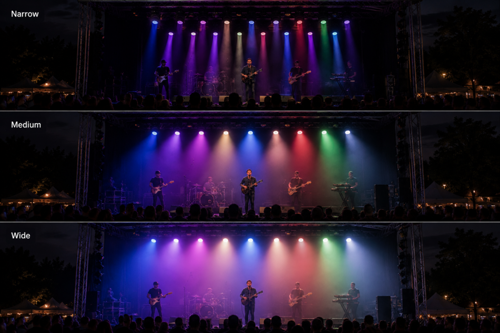 Festival wash light zoom range and stage coverage comparison