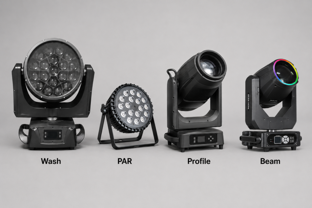 4 Wash PAR and beam lights for wedding venues