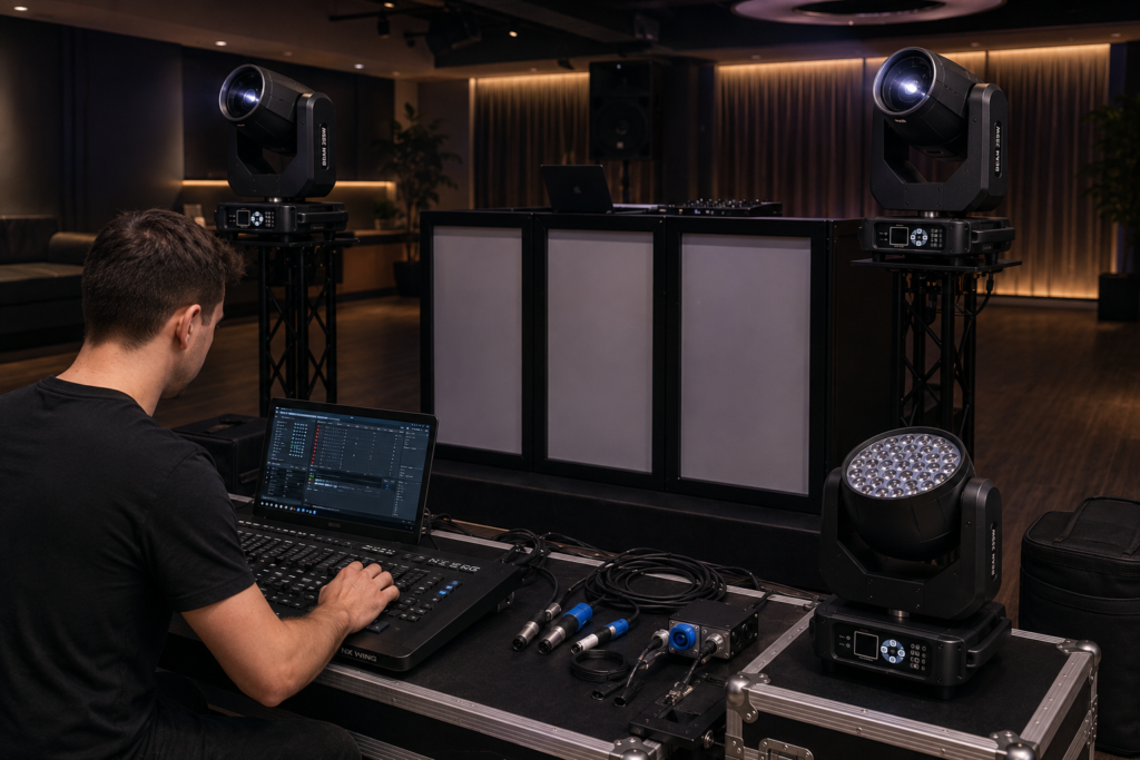 DMX setup for DJ moving head lights and event control