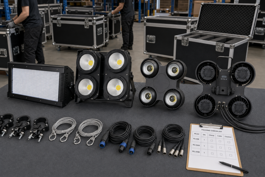 6 Stage strobe lights and COB blinders prepared for rental