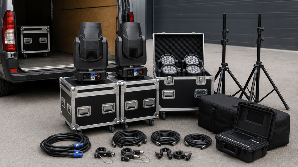 Transport equipment required for a mobile DJ moving head rig