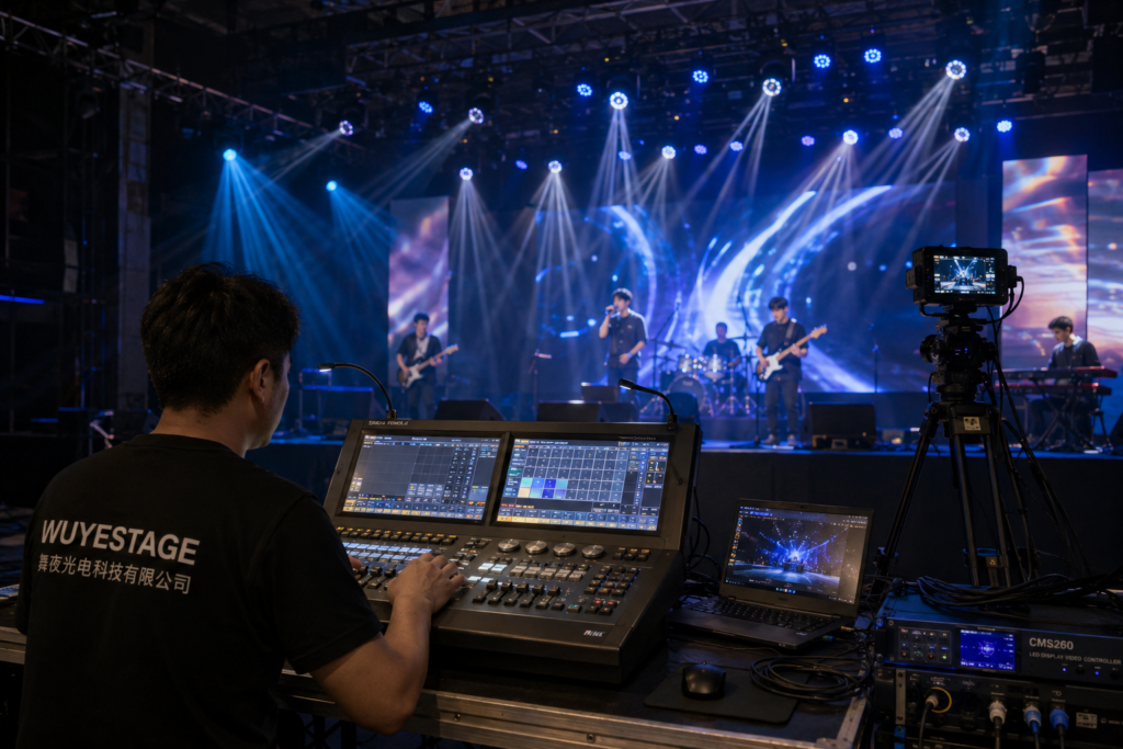 05-stage-lighting-dmx-camera-test DMX and camera testing for professional stage lighting equipment