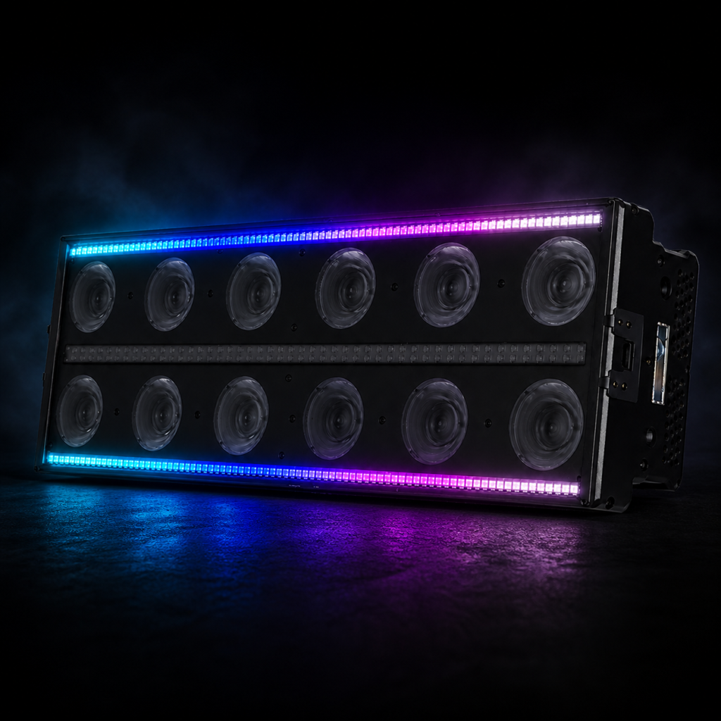Thirty-two RGBW pixels creating gradient effects on a pixel strobe light
