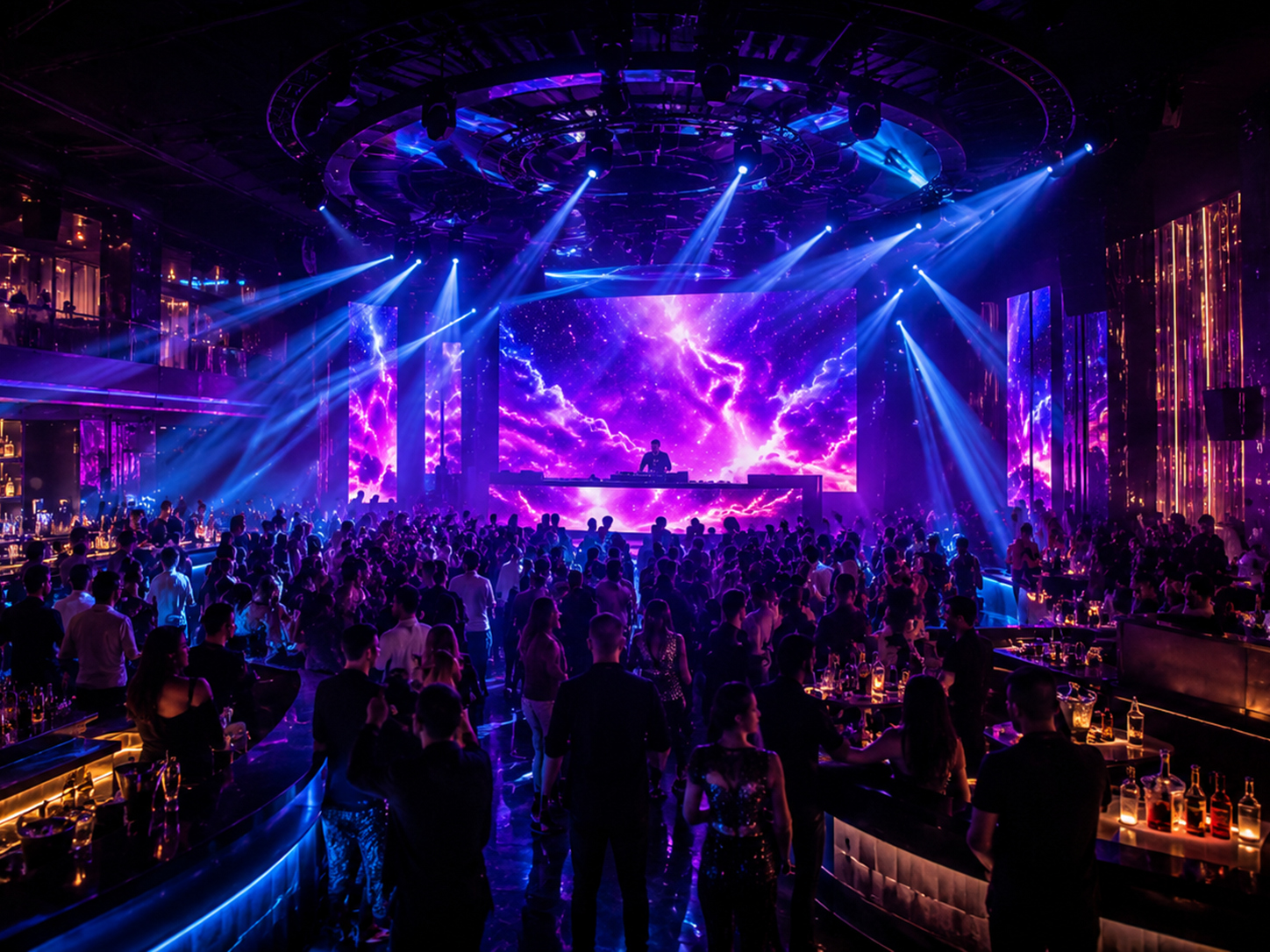 DJ lighting equipment with moving heads, PAR lights and effect fixtures