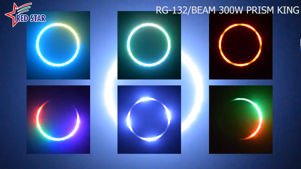 RGB front ring effects on a 300W beam moving head light
