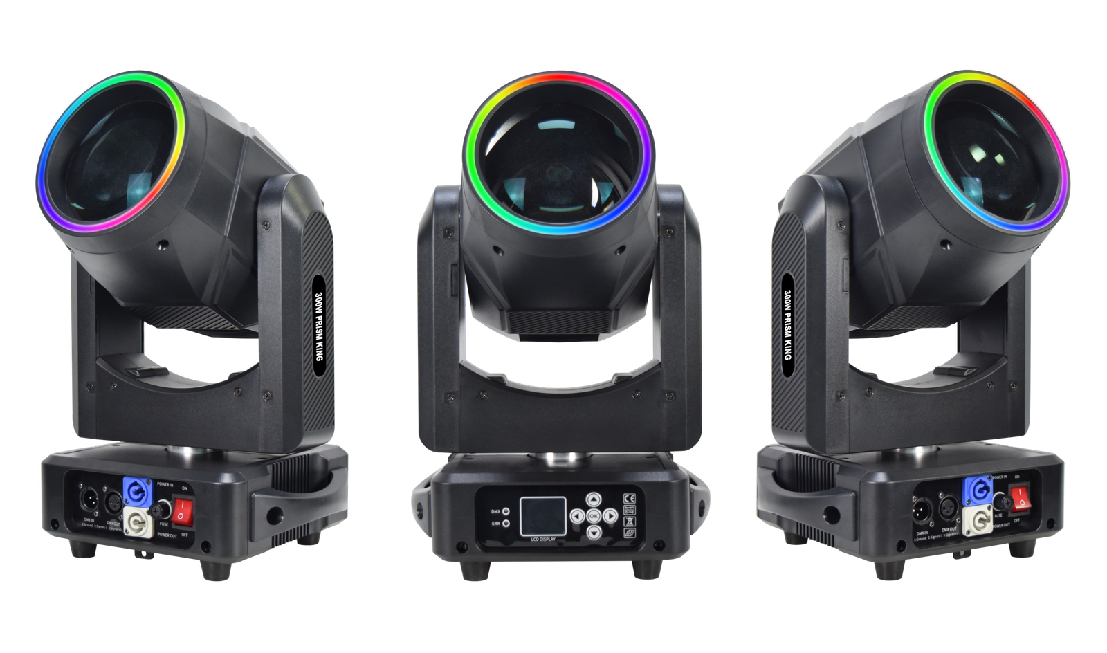 300W beam moving head light with RGB ring and multi-prism effects