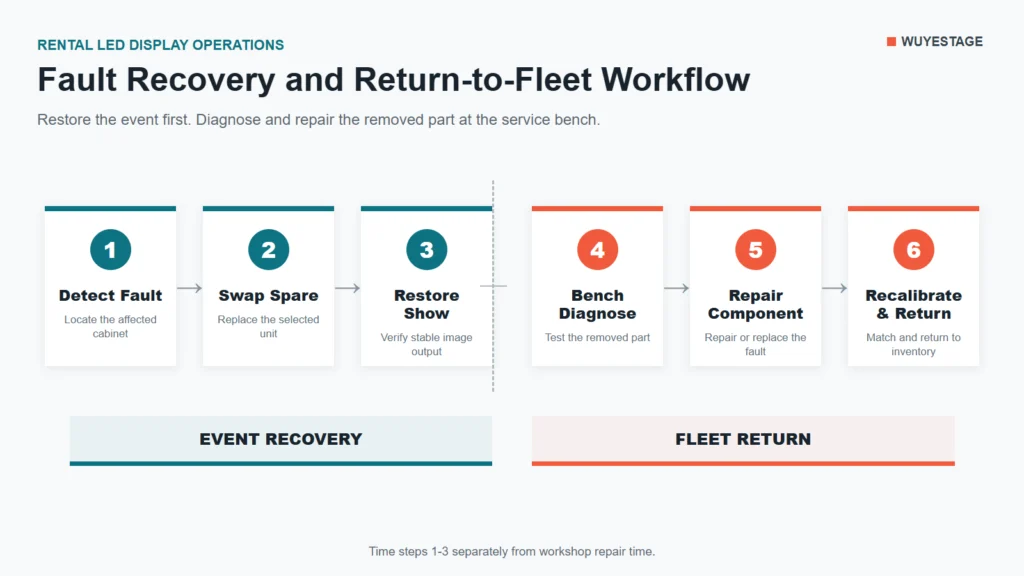rental-led-panels-04-fault-recovery-workflow Rental LED display fault recovery and return-to-fleet workflow