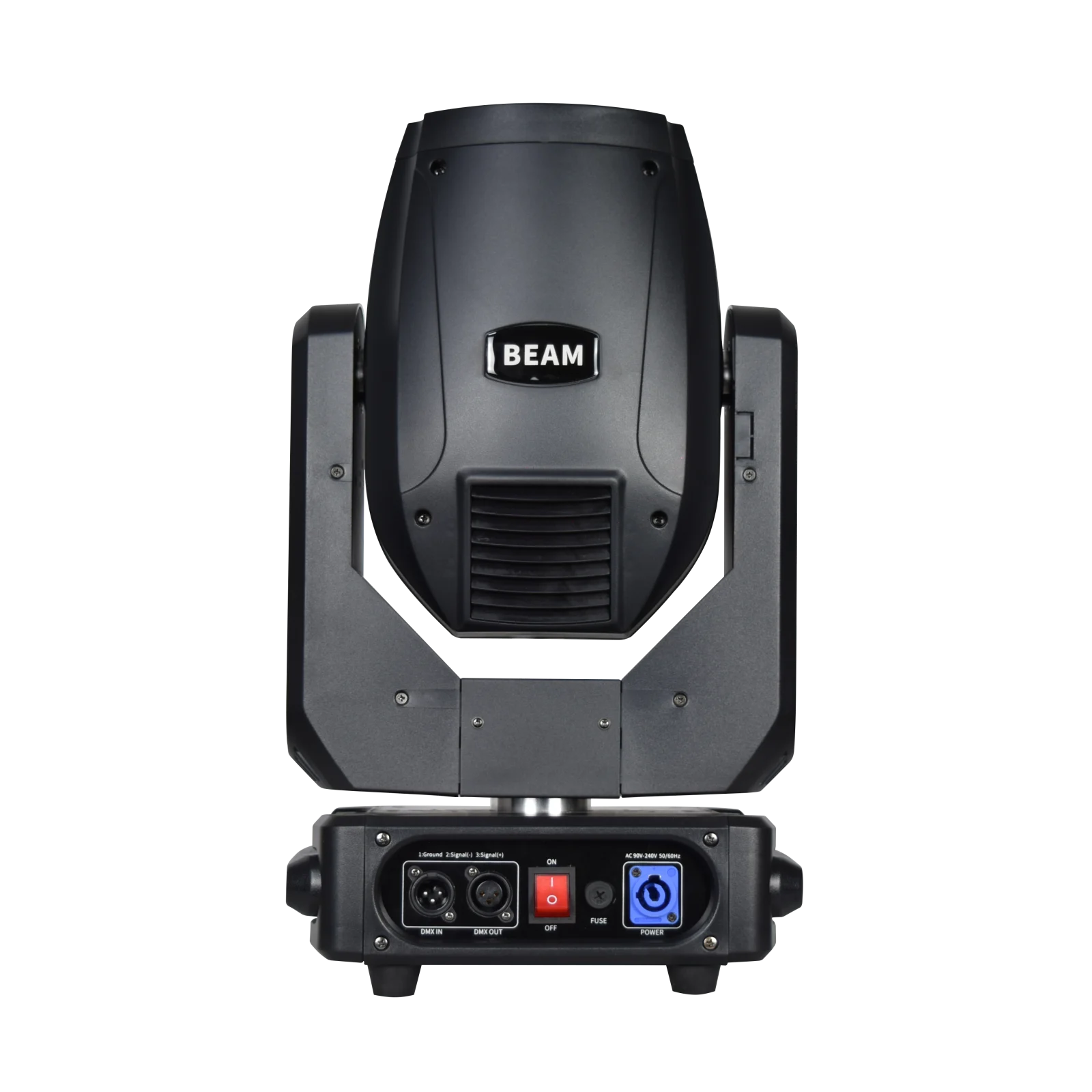 Rear view showing DMX and power connections