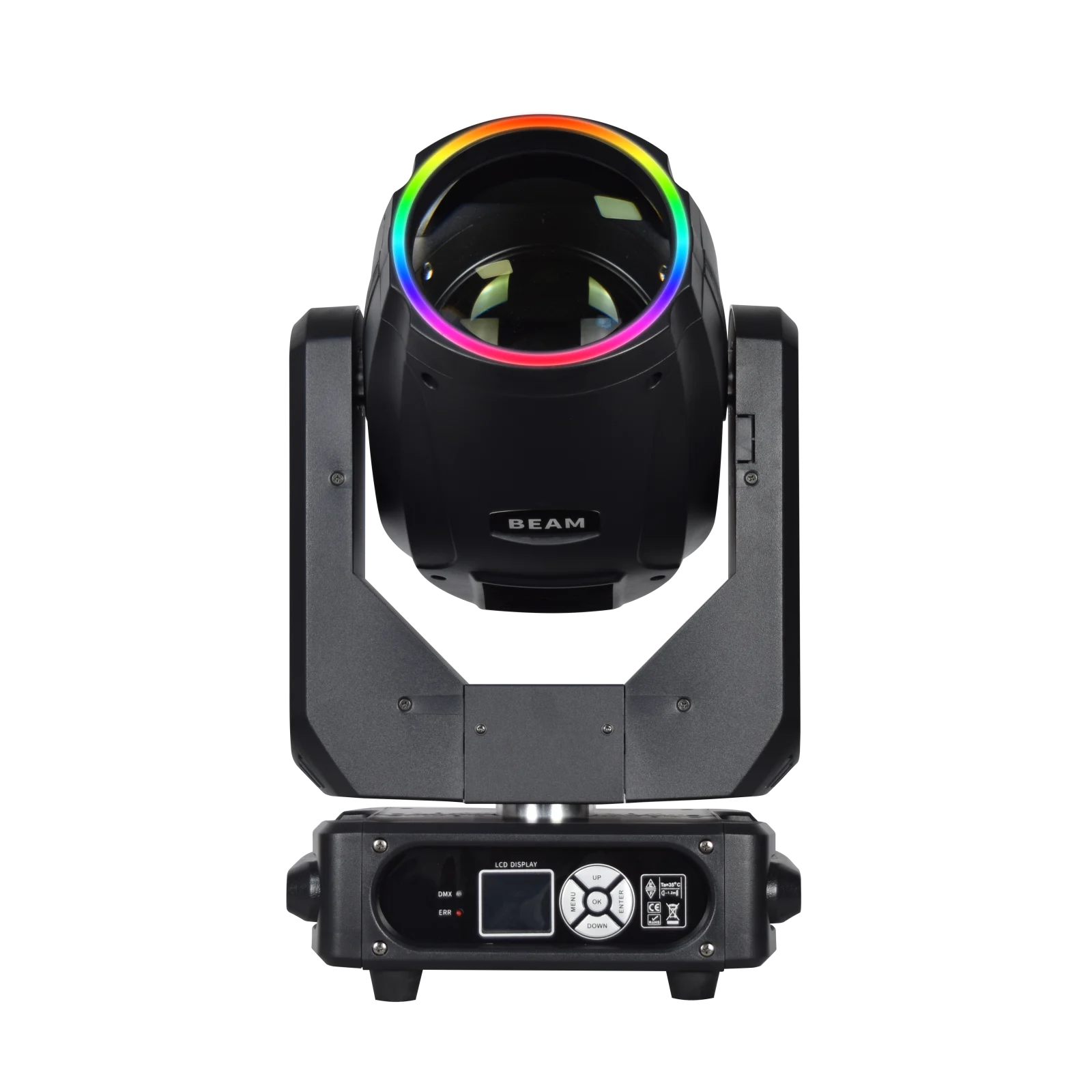 295W beam moving head front view with illuminated RGB ring