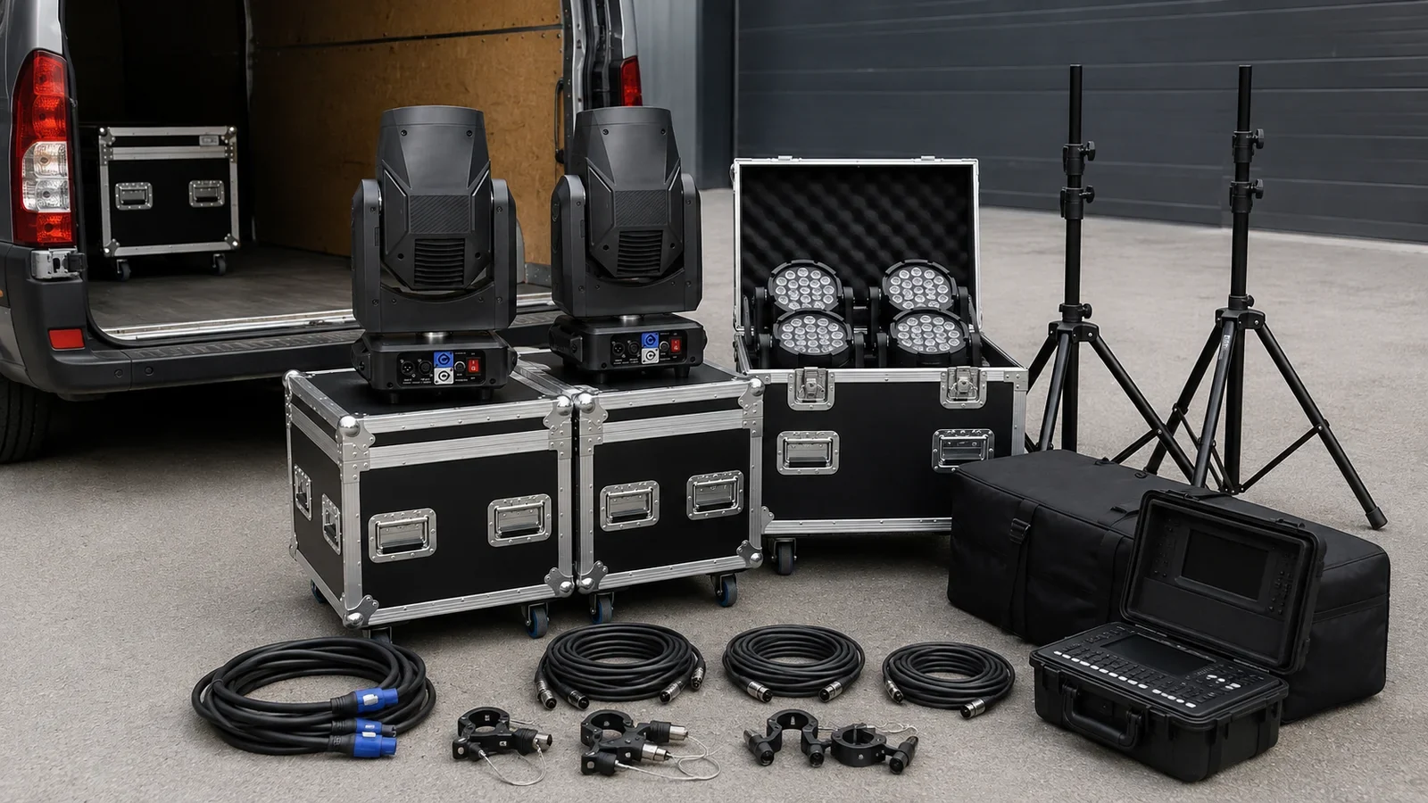 Transport equipment required for a mobile DJ moving head rig