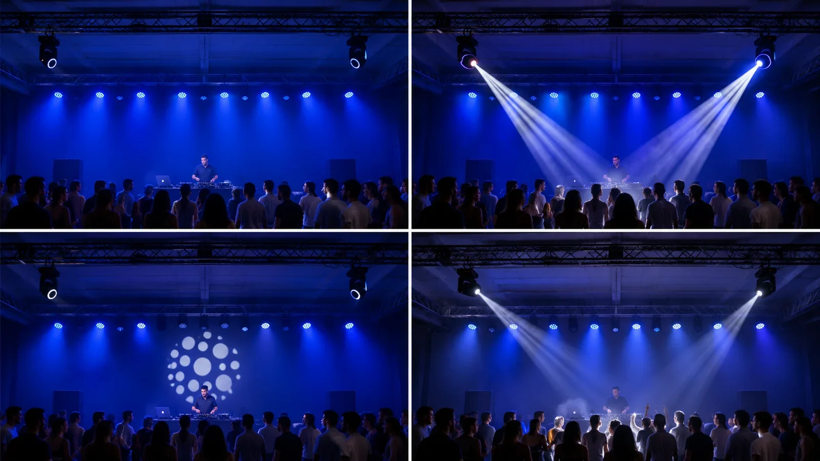 DJ lighting comparison of wash beam spot and accent roles