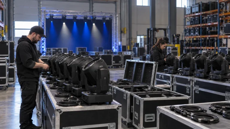 Moving head rental fleet prepared for professional event work