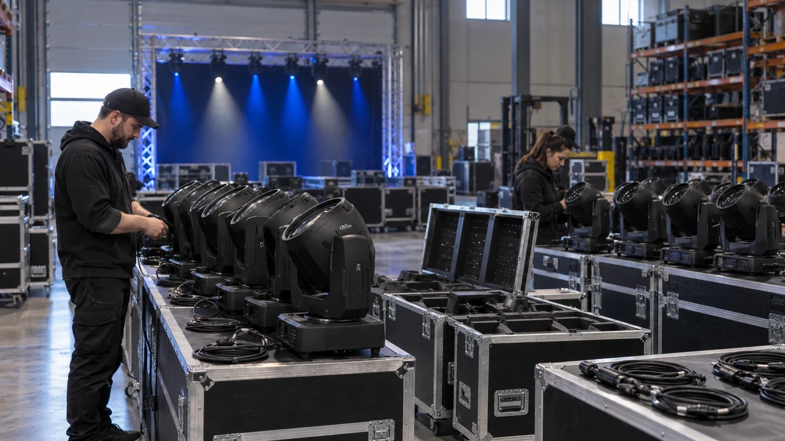 Moving head rental fleet prepared for professional event work
