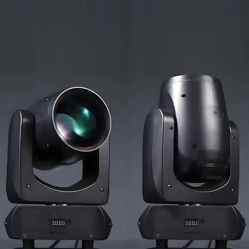 Moving-head light fixture shown from the front and rear.