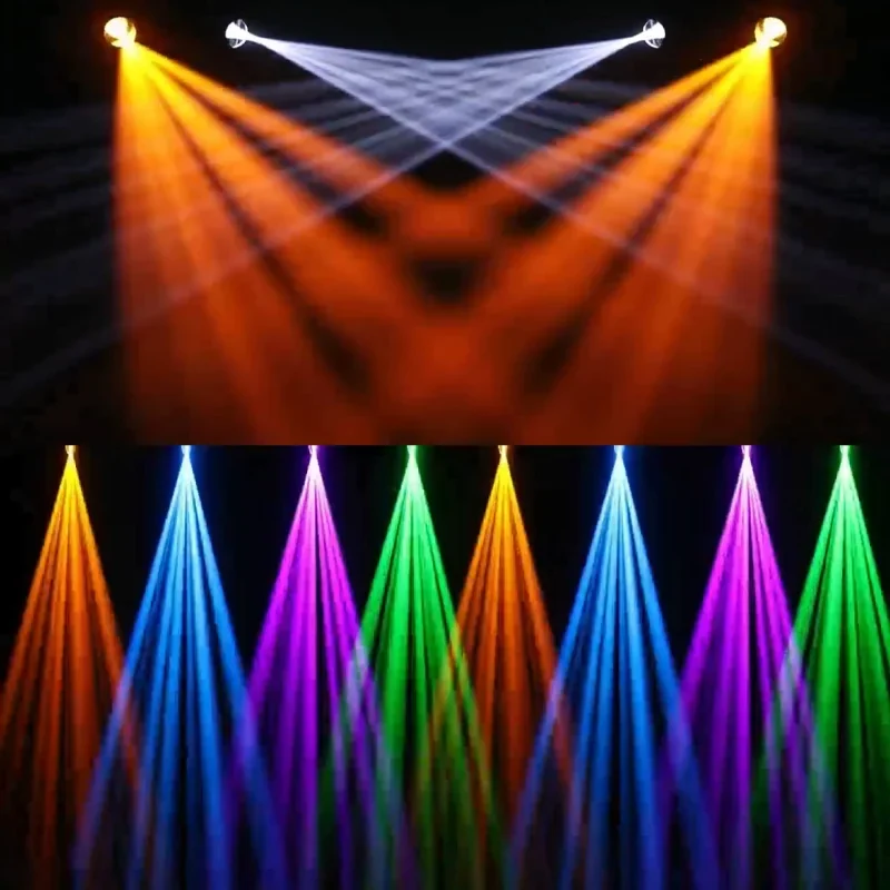 Illustration of colored beams fanning out from stage lights.