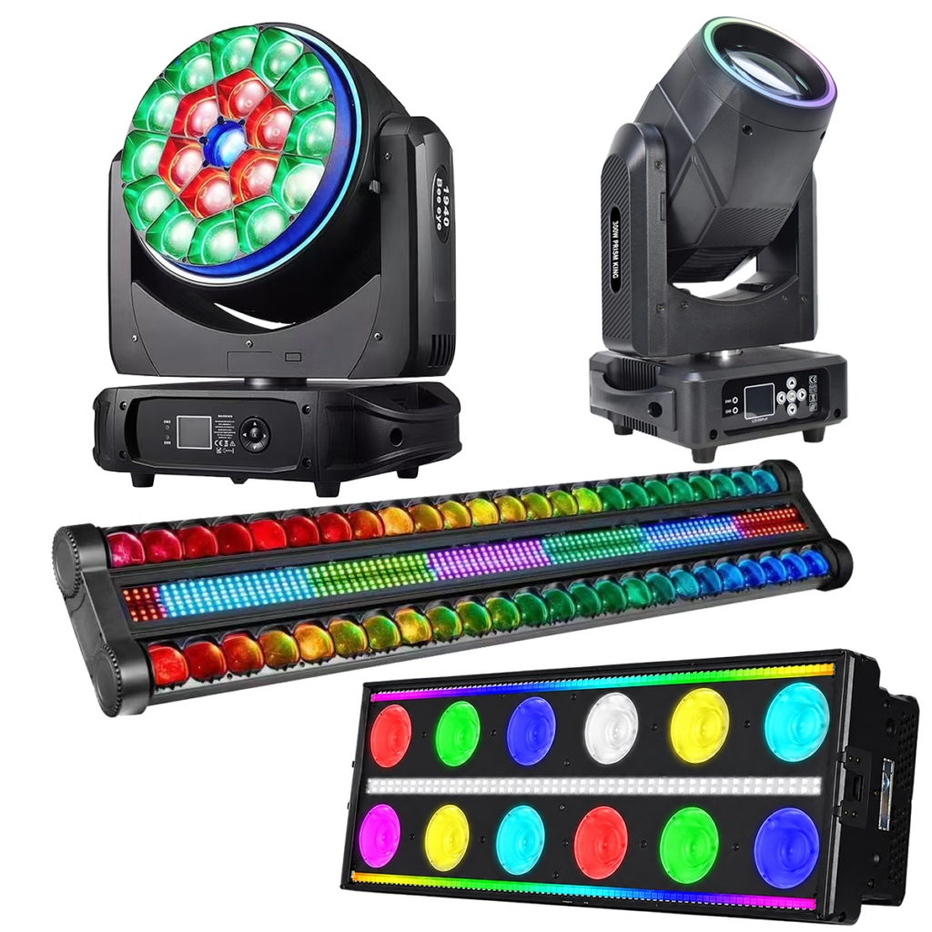 Club and venue DJ lighting package with moving heads, pixel bars and strobe effects