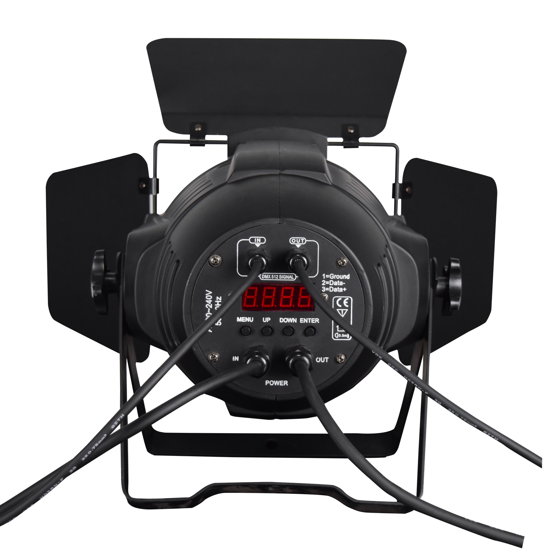 Rear DMX and power panel of RG-320 COB PAR light