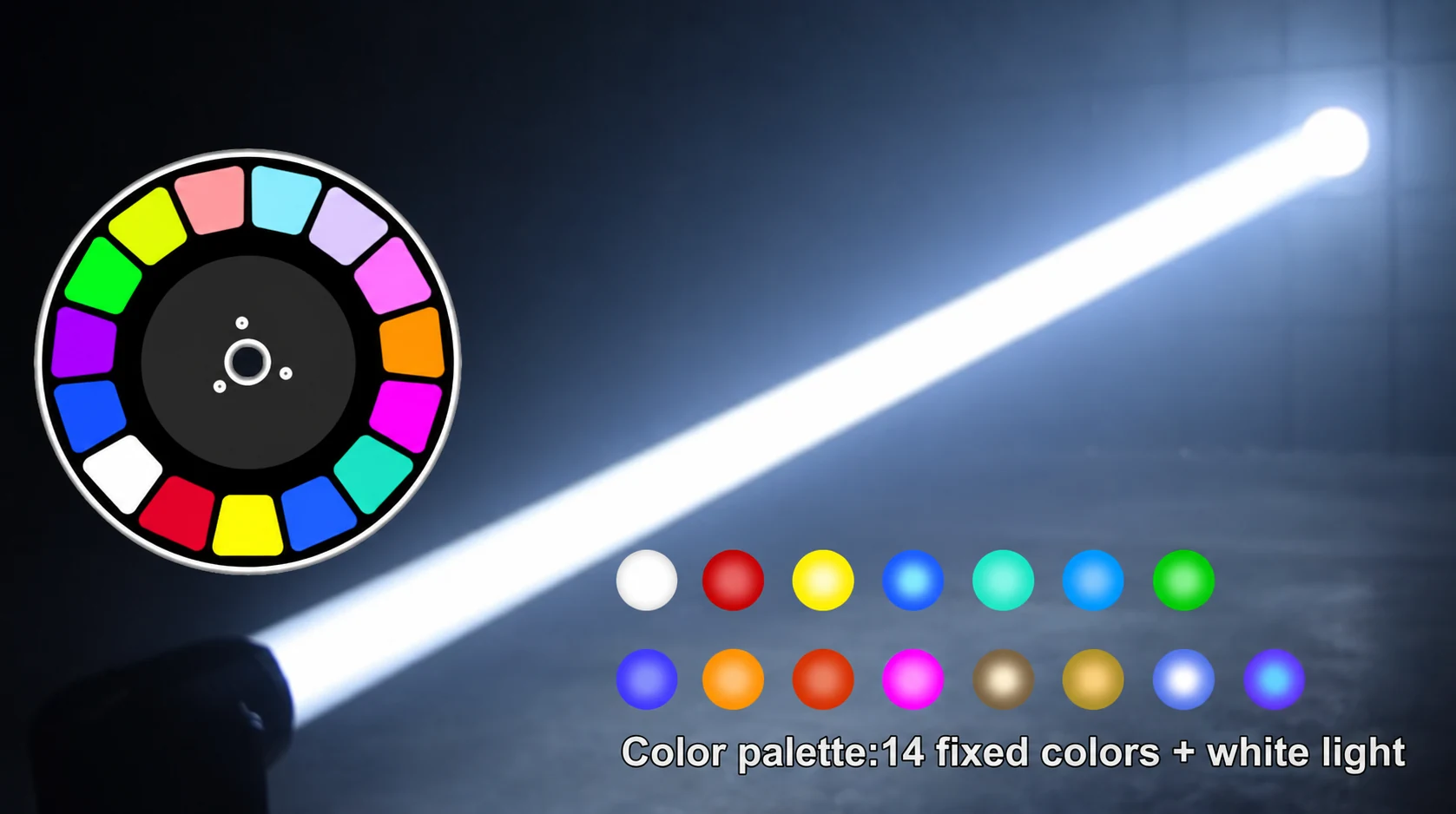 Illustration of the Mini 380 color wheel with 14 colors and white light