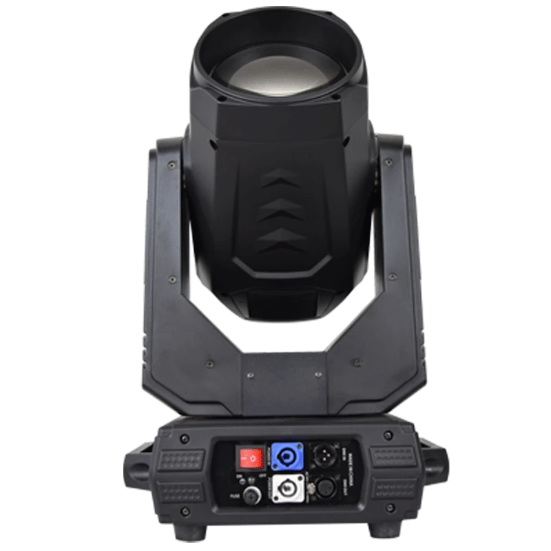 Mini 380 beam moving head light, front view showing connectors and control panel
