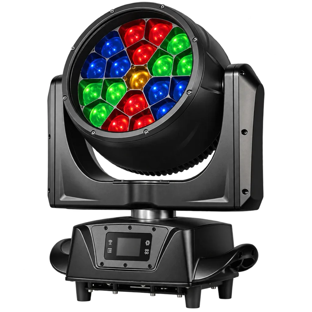 19x40W IP65 Bee-Eye Moving Head Light — 19-cell IP65 bee-eye moving head light with multicolor LEDs