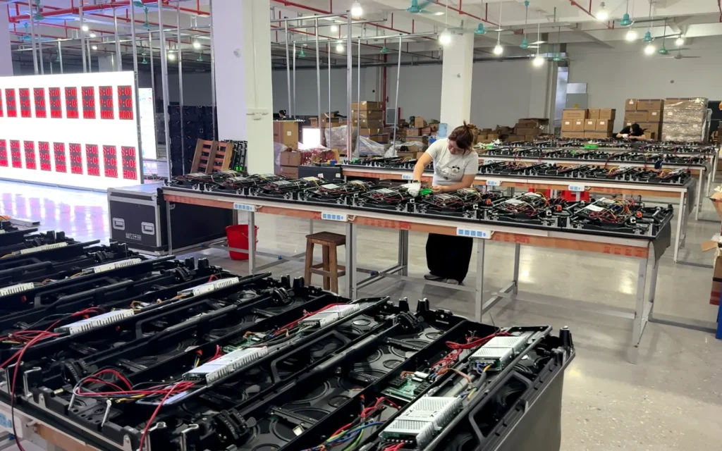 LED display assembly and testing at the WUYESTAGE factory