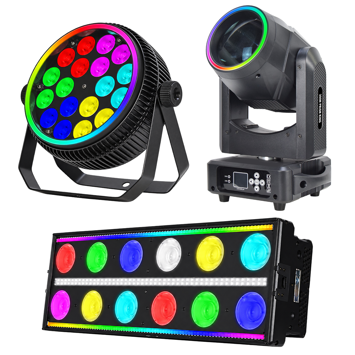 Mobile DJ lighting package with moving head, LED PAR and strobe lights