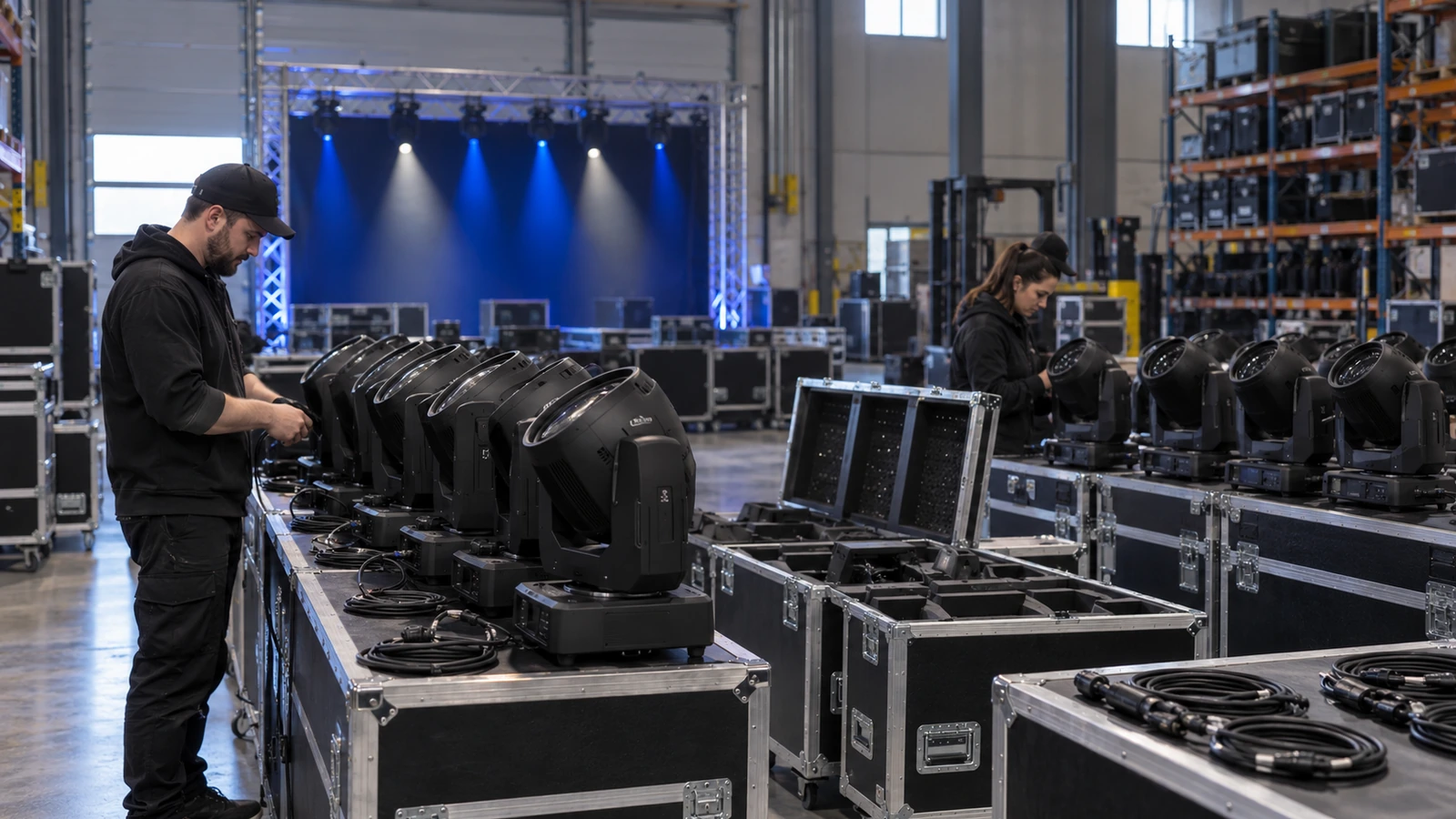 Moving head rental fleet prepared for professional event work