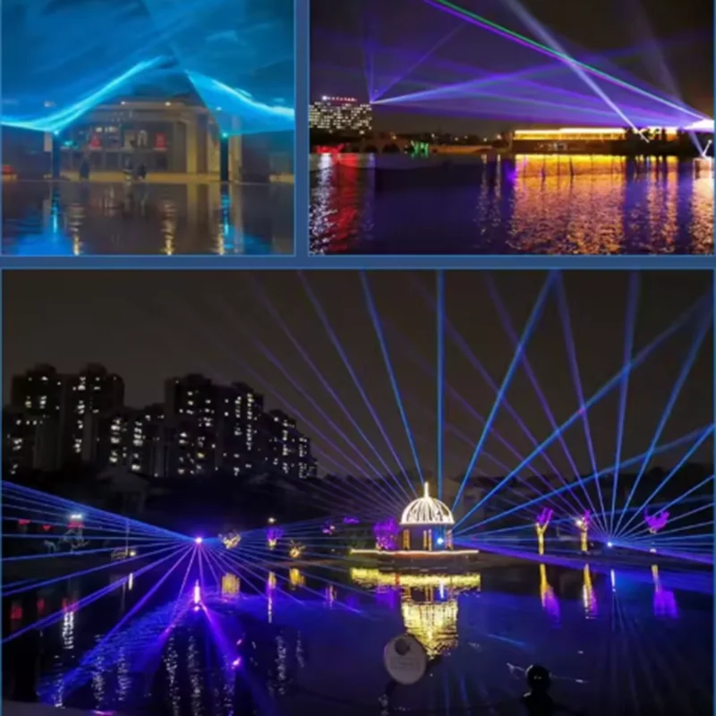 Outdoor architectural laser effect demonstration collage