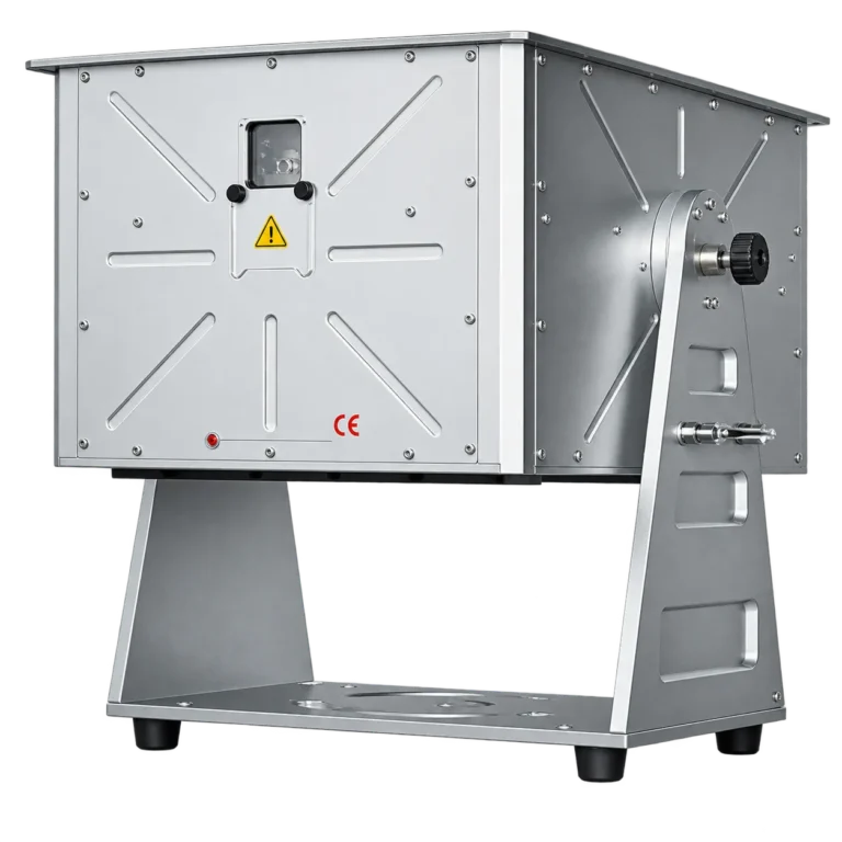 Angled front view of IP65 outdoor laser projector and mounting frame