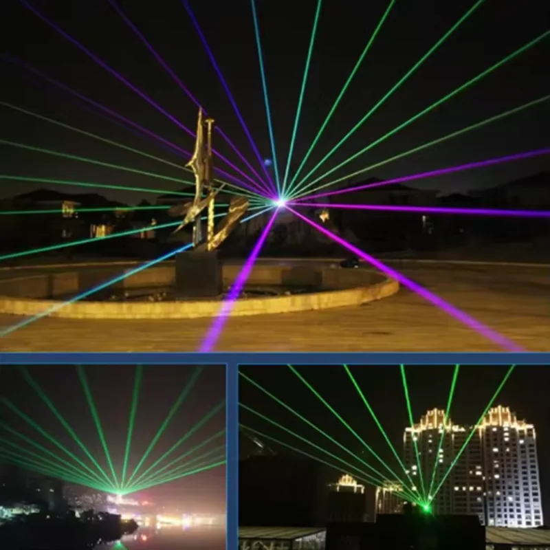 IP65 Outdoor Laser Projector — Outdoor multicolor laser-beam demonstration collage