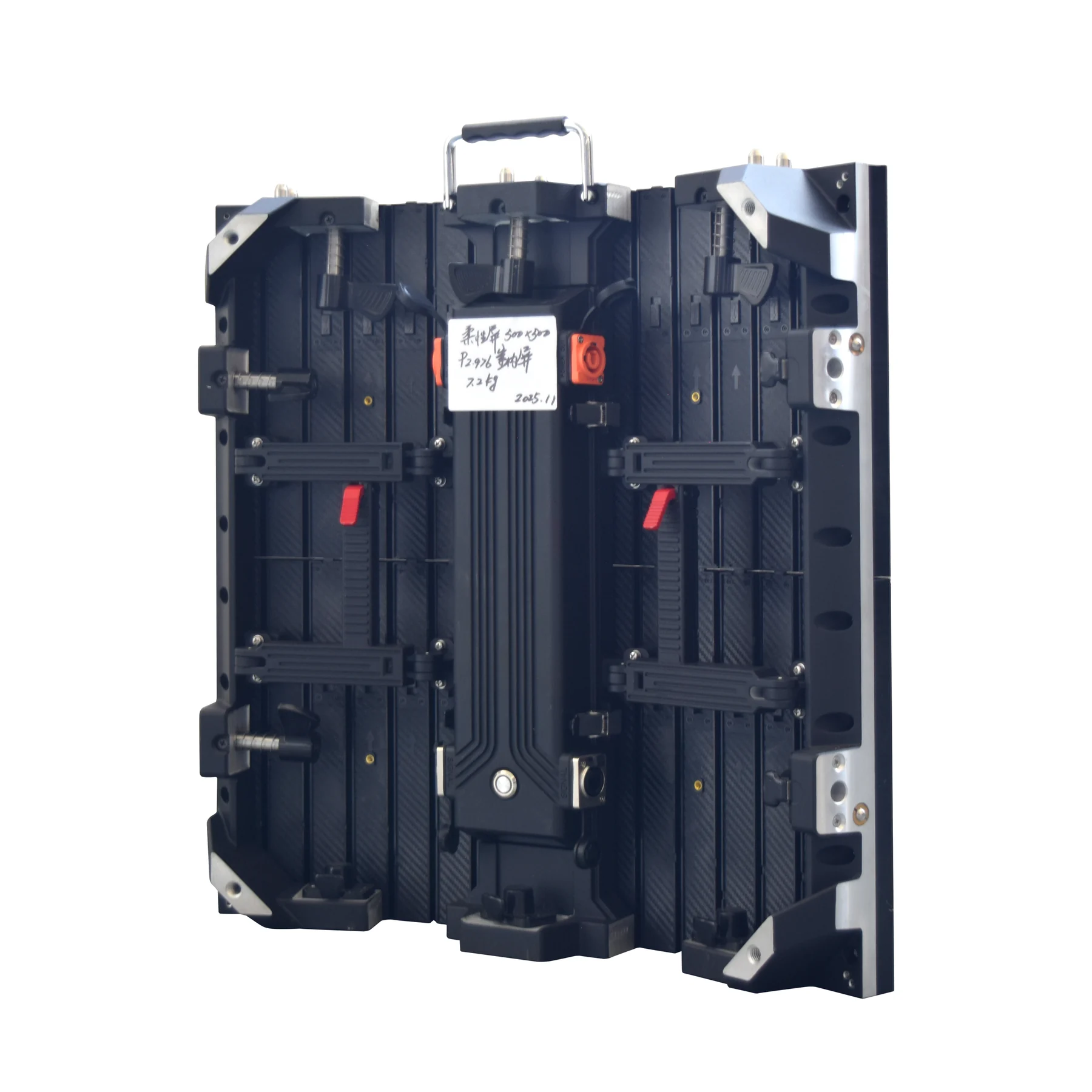 Rear view of a P2.976 500 by 500 millimeter indoor curved LED display cabinet