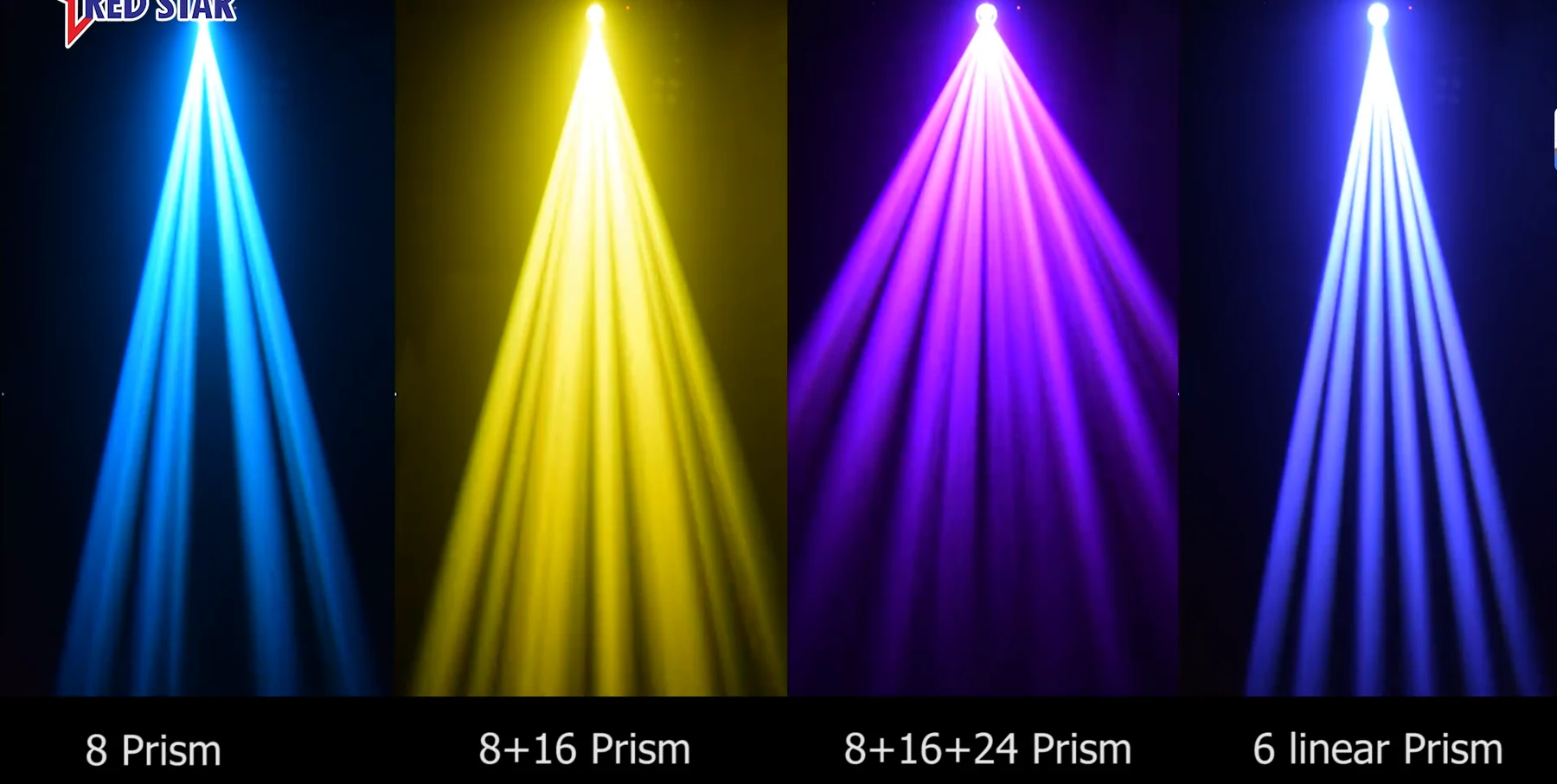 Blue yellow purple and white multi-prism beam effects