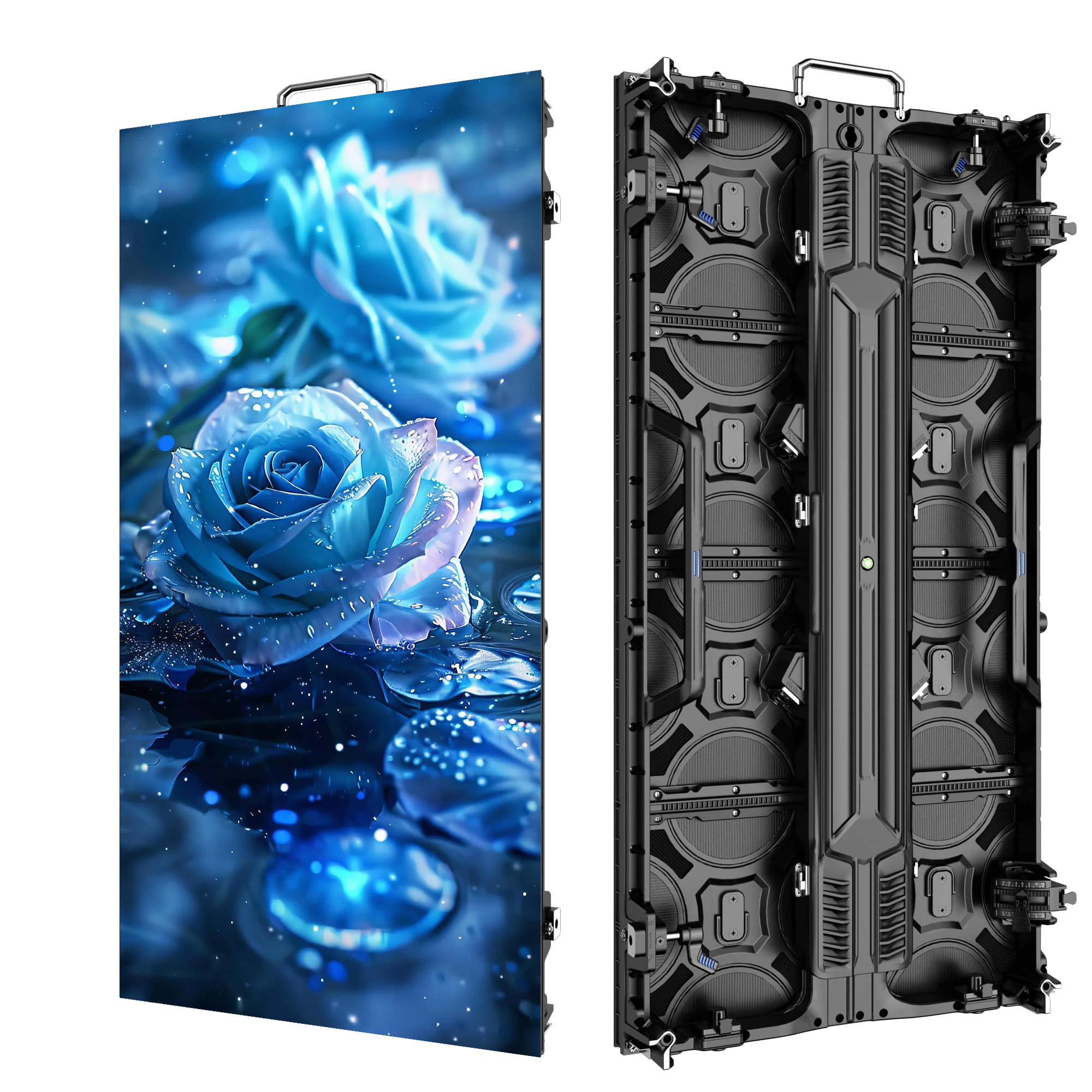 500 by 1000 millimeter outdoor rental LED cabinet front and rear views