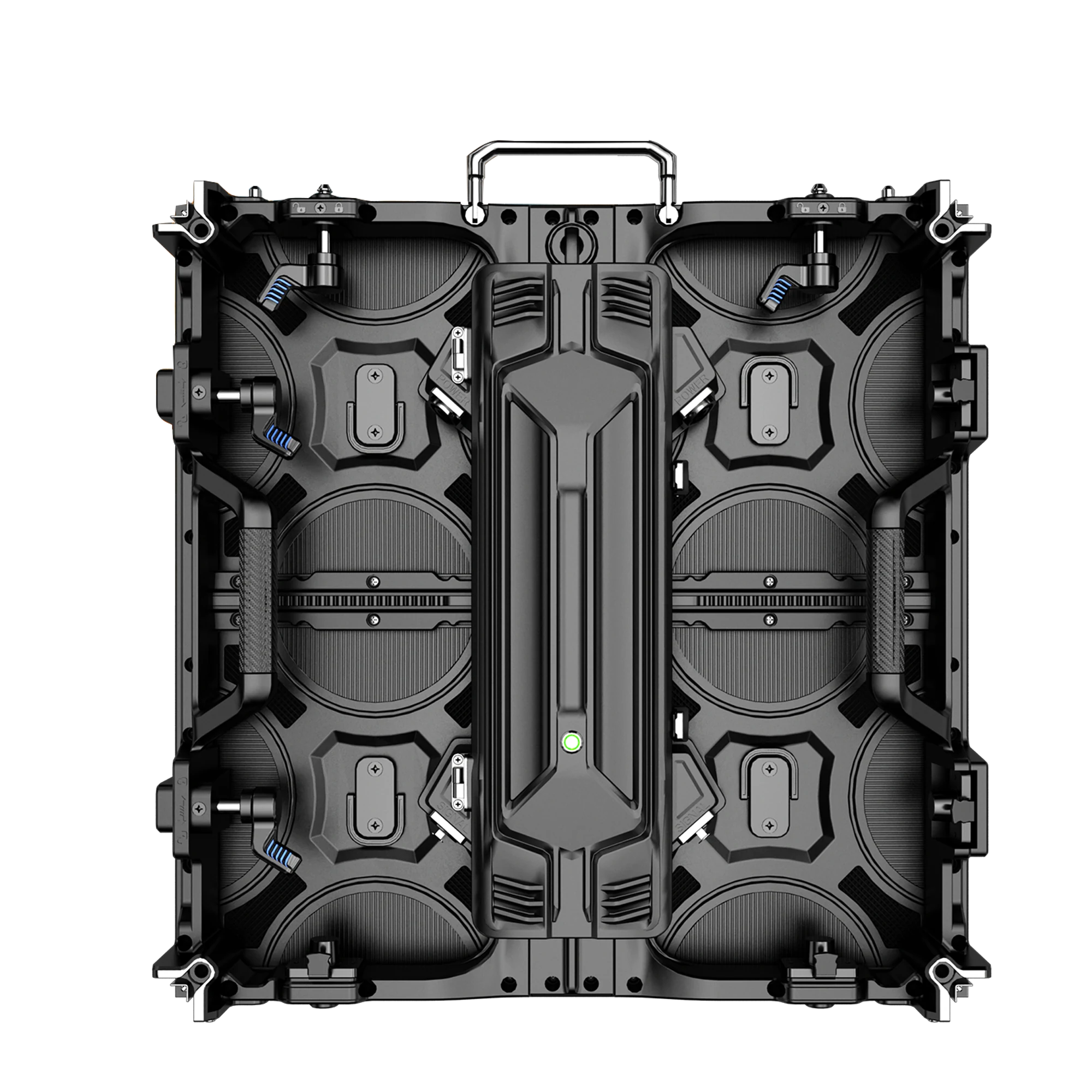 Rear structure of a 500 by 500 millimeter outdoor rental LED cabinet
