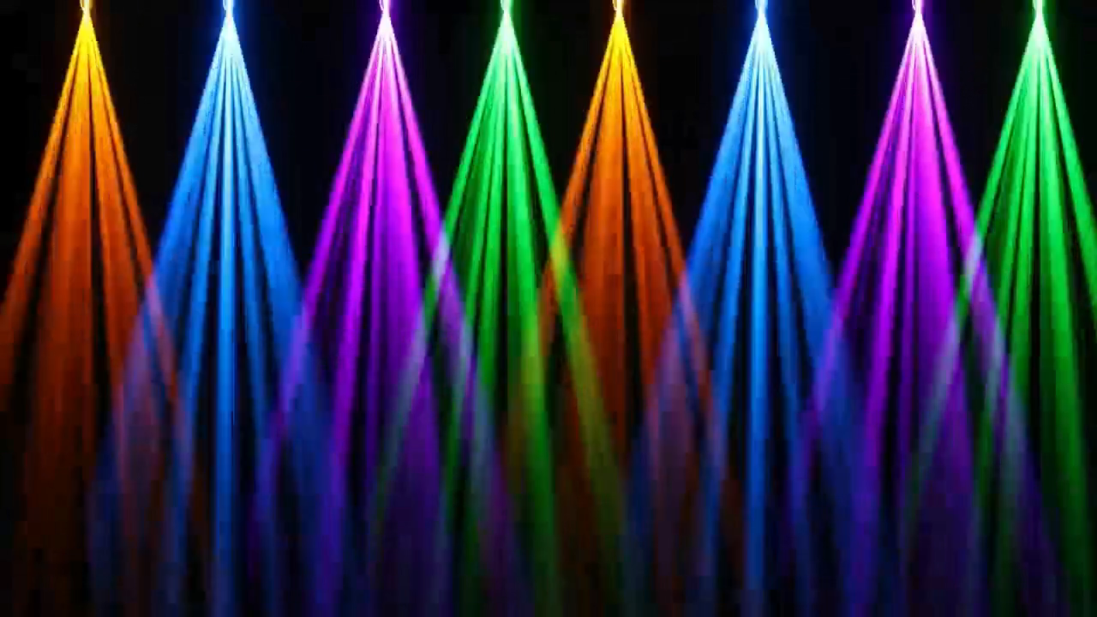 Yellow, blue, purple and green beam fans in the supplied lighting demonstration