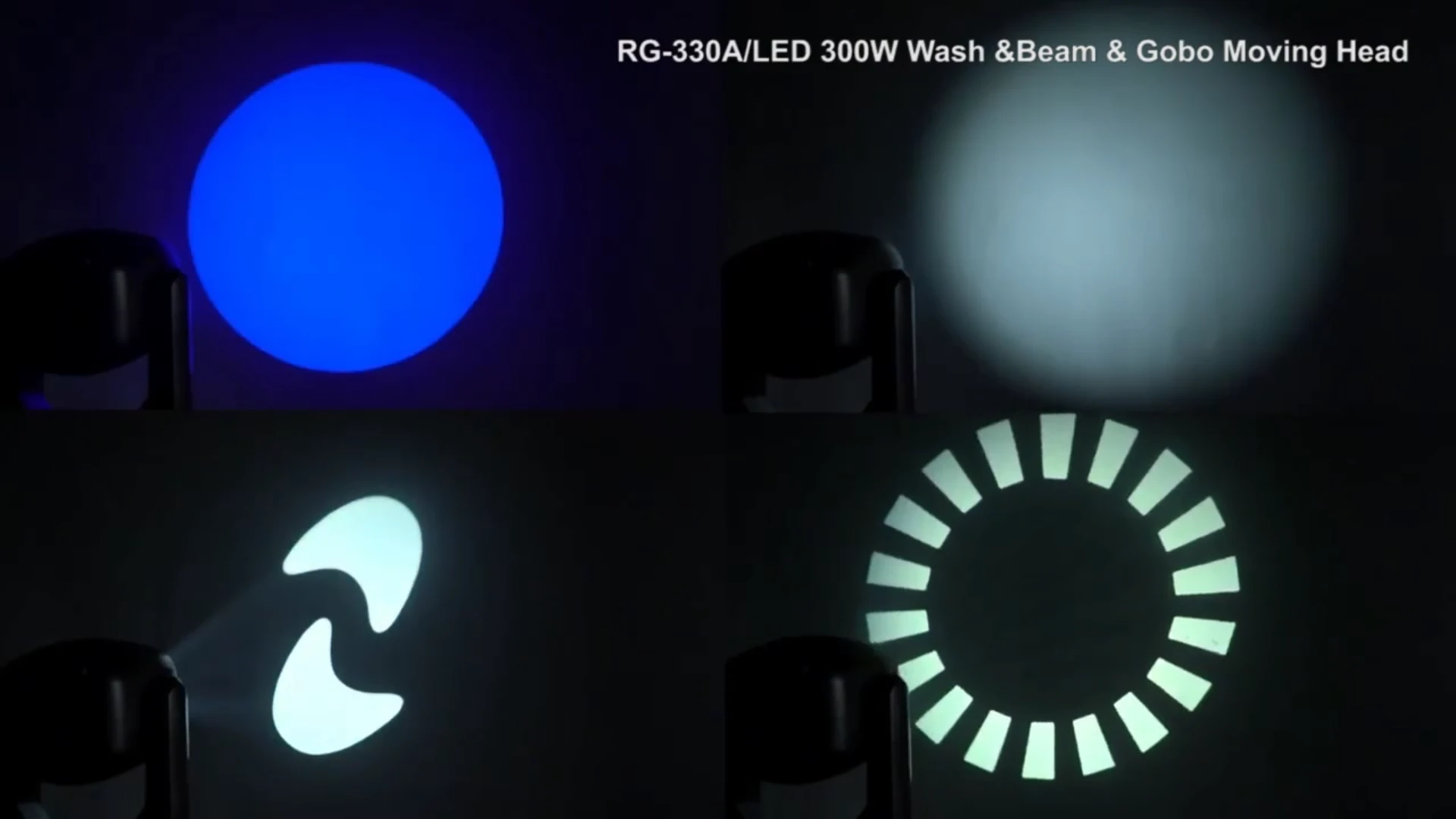 Four beam and gobo looks demonstrated by the RG-330A