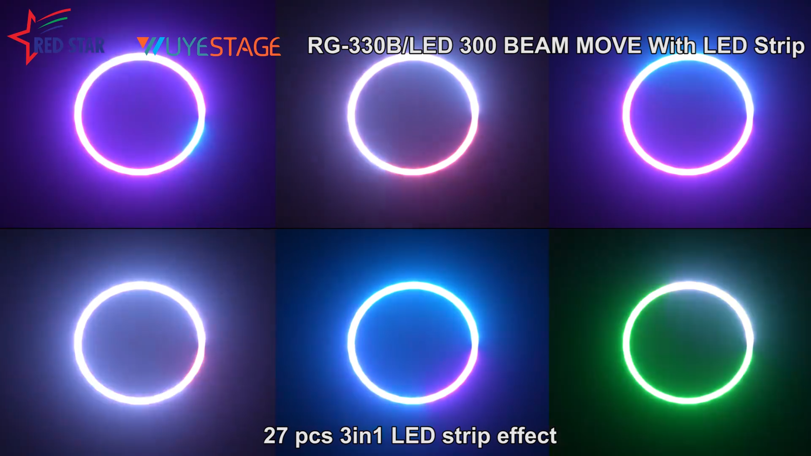 Three front-ring color looks from the 27 RGB LED strip demonstration