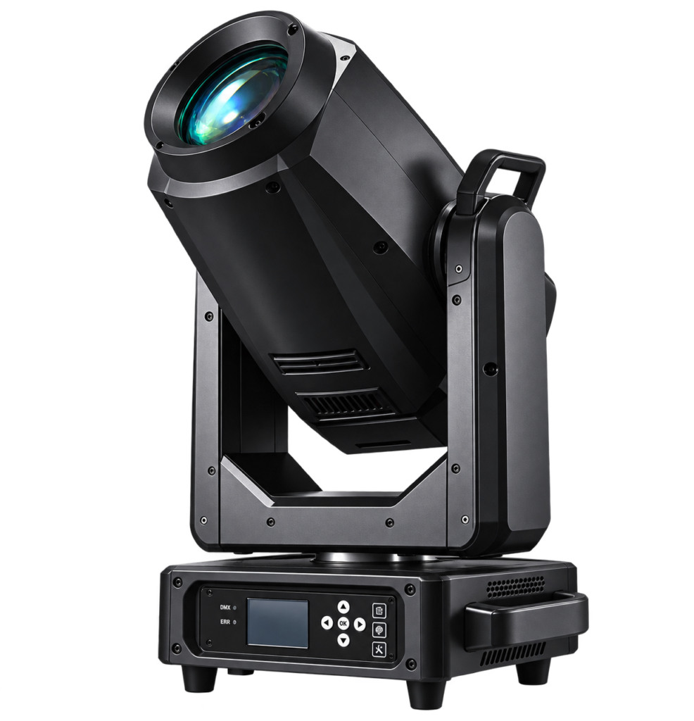 LED Profile Moving Head Light 800W LED profile moving head configuration angled view with front lens and LCD control base