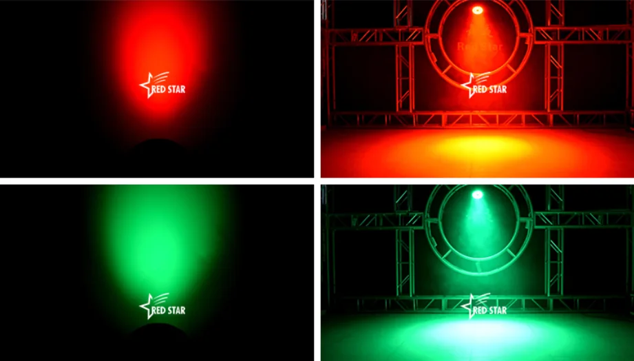 Red and green color output examples from RG-410B PAR light