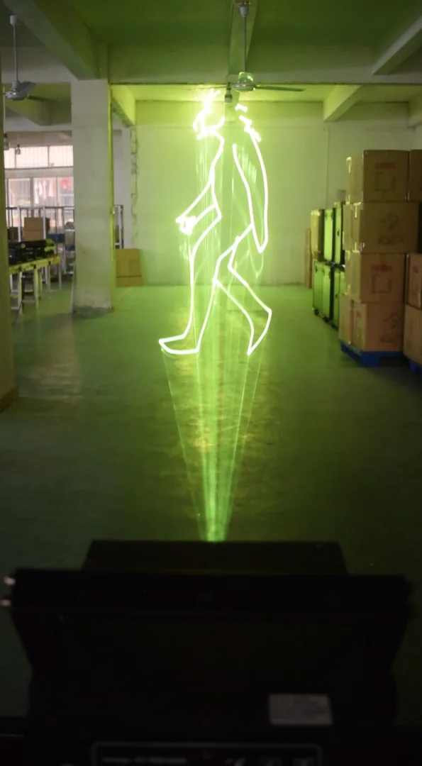 Green line-animation demonstration in an indoor setting
