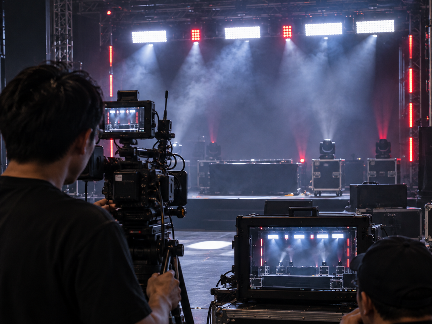 Stage strobe light camera test for recorded event production